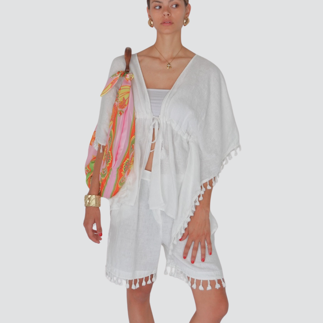 Tensione in kimono con nappine 100% lino Art S25MH67