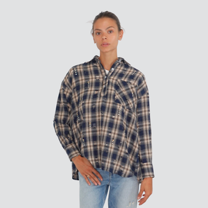 Vicolo camicia check con strappi e strass Art RF0013