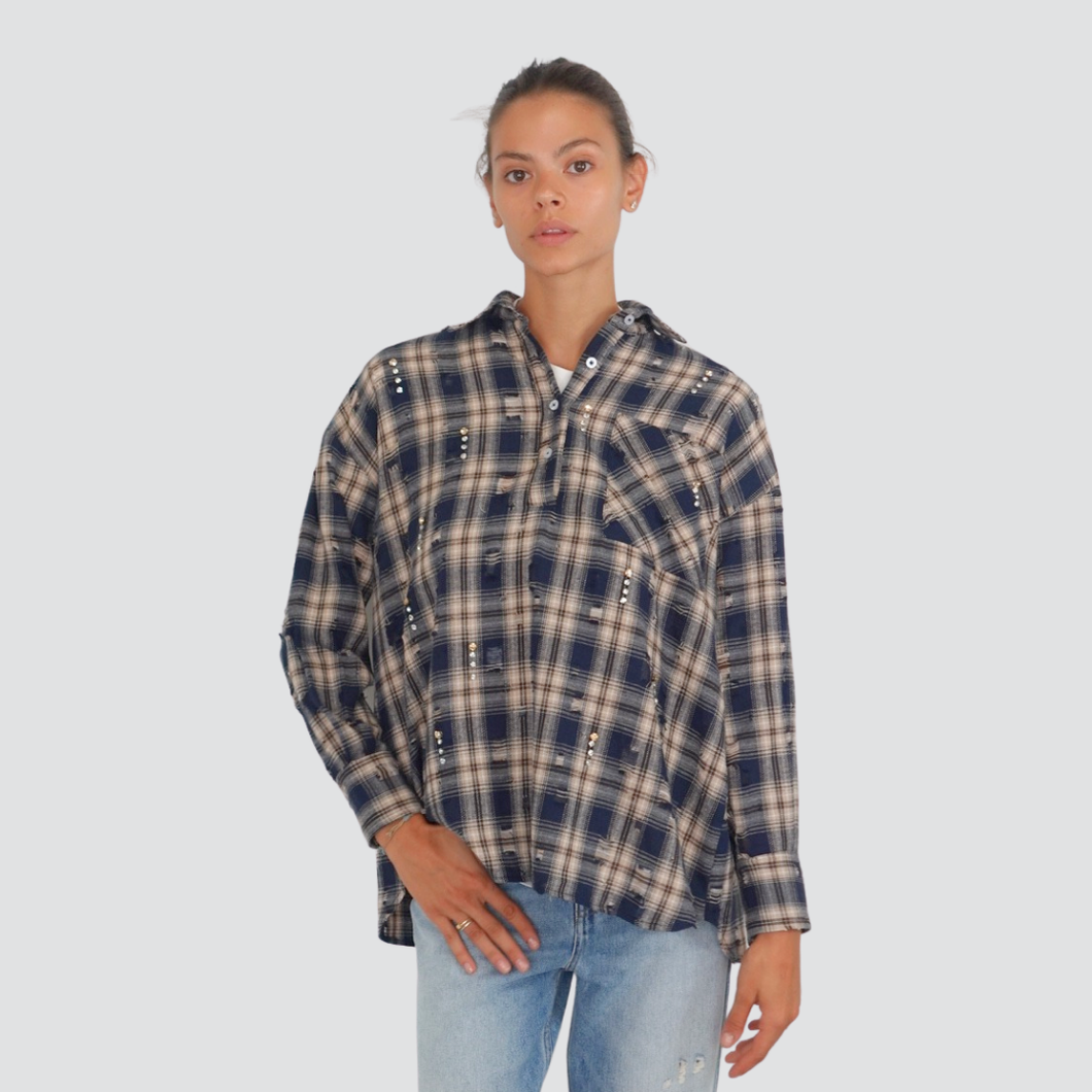 Vicolo camicia check con strappi e strass Art RF0013