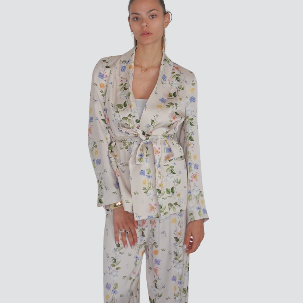 Vicolo blazer floreale in satin con fusciacca 100% viscosa Art TD2169