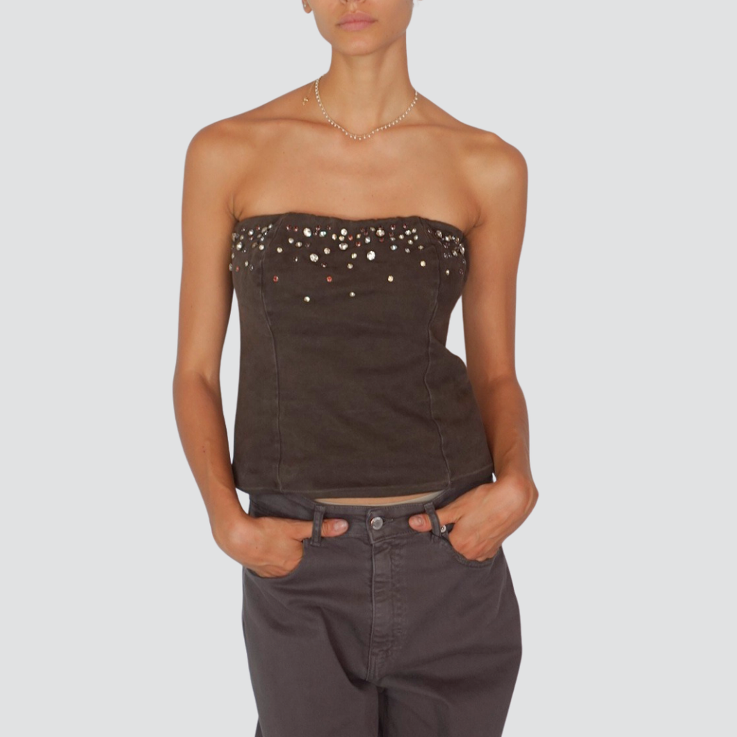 Tensione top fascia con applicazioni elastico retro 100% cotone Art W25T216