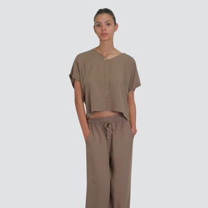 Tensione in blusa over scollo V60% viscosa 40% lino Art 25C7811