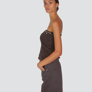 Tensione top fascia con applicazioni elastico retro 100% cotone Art W25T216