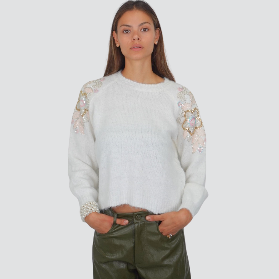 Philia Loft maglia ricamo paillettes e perle Art D01N0060