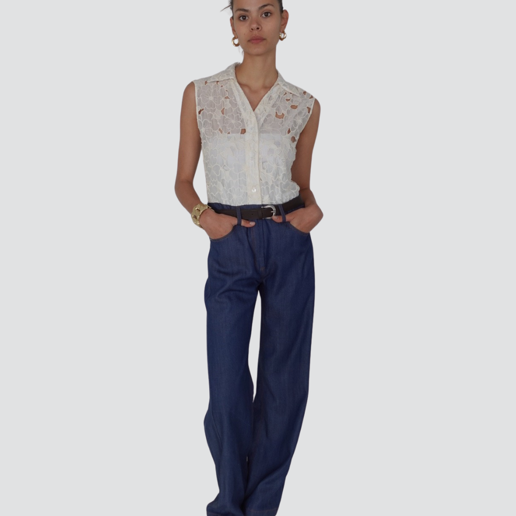Tensione in tuta camicia pizzo pantalone denim con cintura Art S25UB10