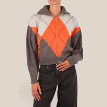 Carica l'immagine nel visualizzatore di Gallery, Haveone maglia over rombi con zip collo alto misto lana Art MFP-R074
