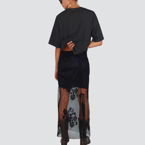 Haveone gonna lunga pizzo trasparente spacco retro Art GVS-P026