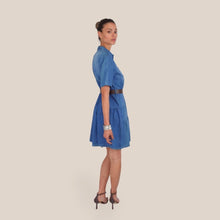 Carica l'immagine nel visualizzatore di Gallery, Vicolo abito chambray con balza e cintura 100% cotone Art TD1589
