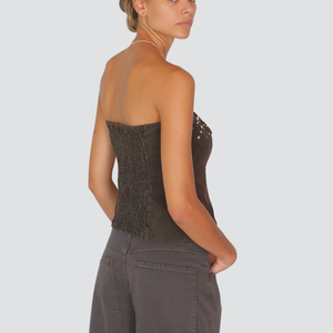 Tensione top fascia con applicazioni elastico retro 100% cotone Art W25T216