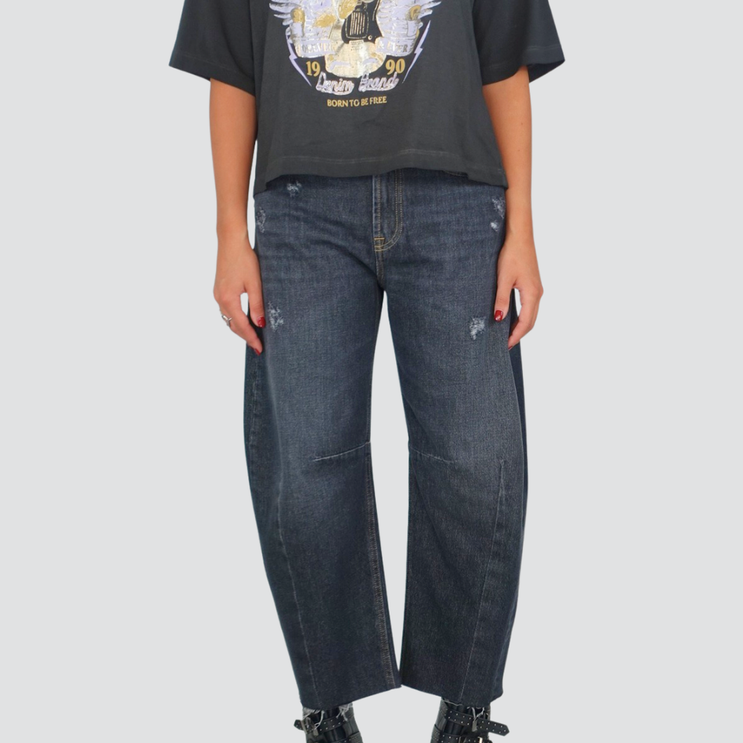 Haveone jeans Barbara con rotture medio denim nero 100% cotone Art PFA-P047