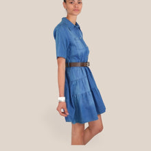 Carica l'immagine nel visualizzatore di Gallery, Vicolo abito chambray con balza e cintura 100% cotone Art TD1589

