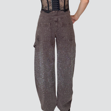 Carica l&#39;immagine nel visualizzatore di Gallery, Kontatto jeans moro slavato barrel worker strass 99% cotone Art ZH100N
