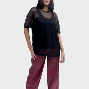 Blusa over tulle manica corta con canotta