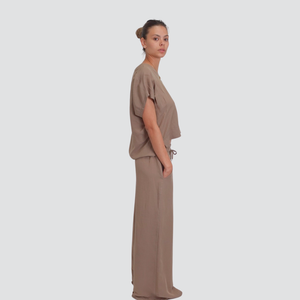 Tensione in pantalone gamba ampia elastico vita 60% viscosa 40% lino Art 25P7658