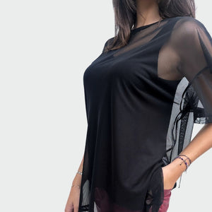 Blusa over tulle manica corta con canotta