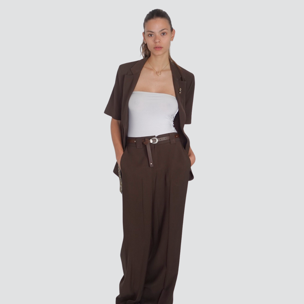 Tensione in pantalone palazzo con cintura 90% viscosa Art 25P7568