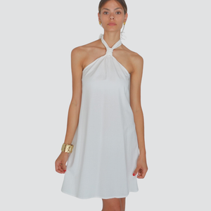Vicolo abito nodo collo schiena nuda misto lino 80% viscosa 20% lino Art TD2798