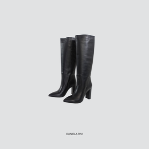 Ovyè stivale in pelle nera tacco 9 cm Art AT2279