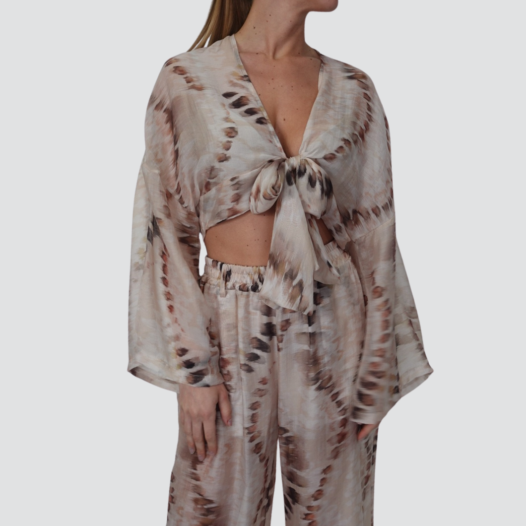 Haveone blusa corta fantasia con fiocco 75% lyocell Art CVS-N374