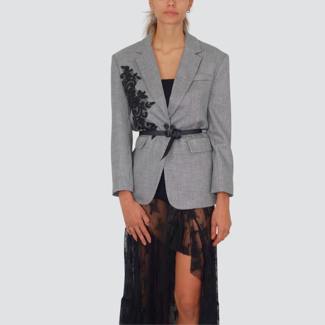 Haveone giacca over pied de poule foderata con ricamo 44% viscosa Art JGE-P030