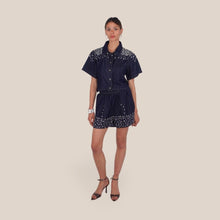Carica l'immagine nel visualizzatore di Gallery, Susy Mix completo denim strass camicia più bermuda elastico vita 100% cotone Art MF24971
