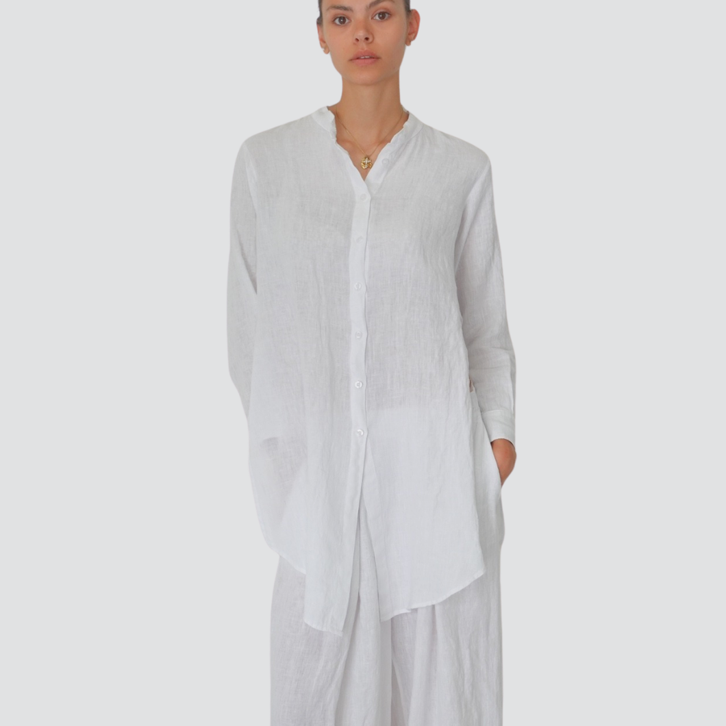 Tensione maxi camicia spacchi laterali puro lino Art C6971