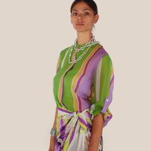 Carica l'immagine nel visualizzatore di Gallery, Havene camicia over rigata viola lime 85% lyocell Art CVS-Q504
