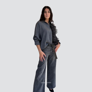 Tensione in jeans gamba ampia con cintura 98% cotone Art AT-JL0018