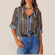 Carica l'immagine nel visualizzatore di Gallery, Haveone camicia over rigata con collana 85% lyocell Art CVS-R066
