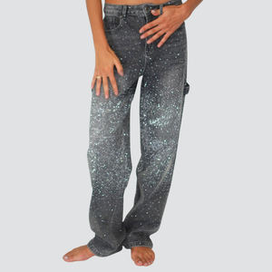 Kontatto jeans nero barrel worker strass 58% cotone Art ZH101N