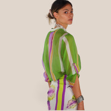 Carica l'immagine nel visualizzatore di Gallery, Havene camicia over rigata viola lime 85% lyocell Art CVS-Q504
