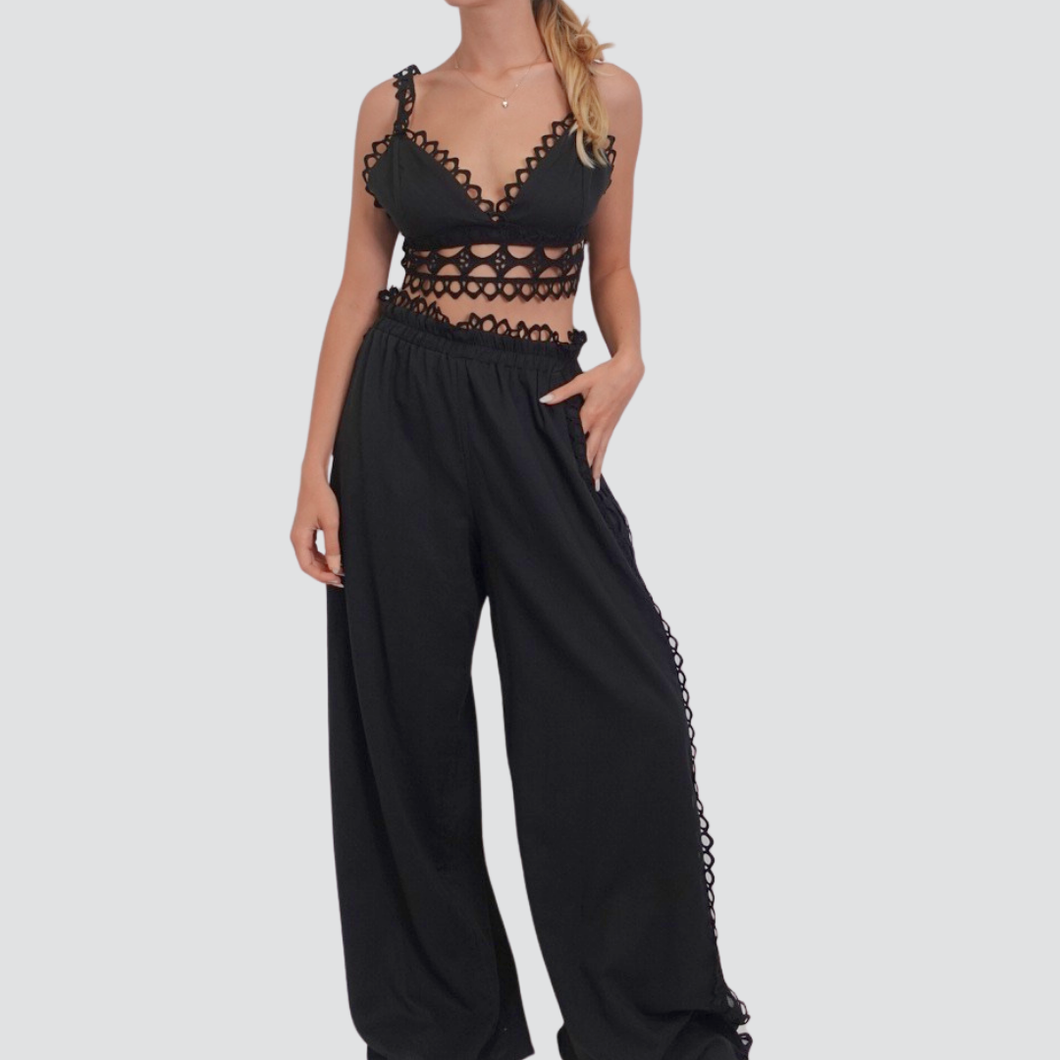 Tensione in pantalone banda laterale passamaneria elastico in vita 100% cotone Art 37023