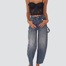 Carica l&#39;immagine nel visualizzatore di Gallery, Kontatto jeans blu barrel worker strass 100% cotone Art ZH104N

