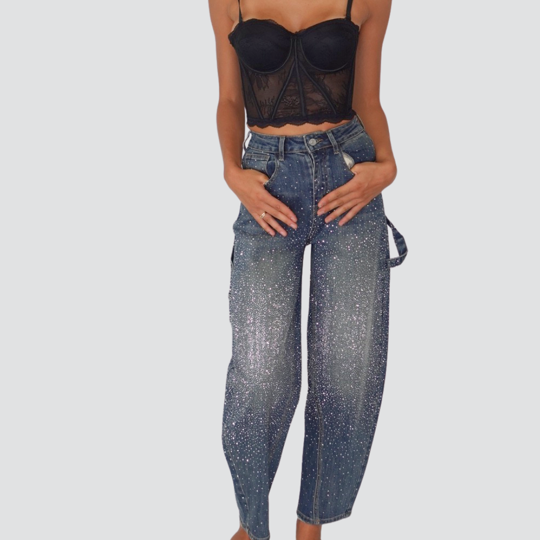 Kontatto jeans blu barrel worker strass 100% cotone Art ZH104N