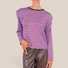 Carica l'immagine nel visualizzatore di Gallery, Haveone maglia spallina rigata bordeaux celeste 95% viscosa Art MXT-R197
