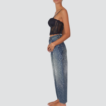 Carica l&#39;immagine nel visualizzatore di Gallery, Kontatto jeans blu barrel worker strass 100% cotone Art ZH104N
