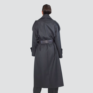 Haveone spolverino lungo over gessato con cintura foderato 62% poliestere 35% viscosa 3% elastan Art KCB-P070