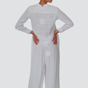 Tensione in pantalone gamba ampia puro lino Art P6467