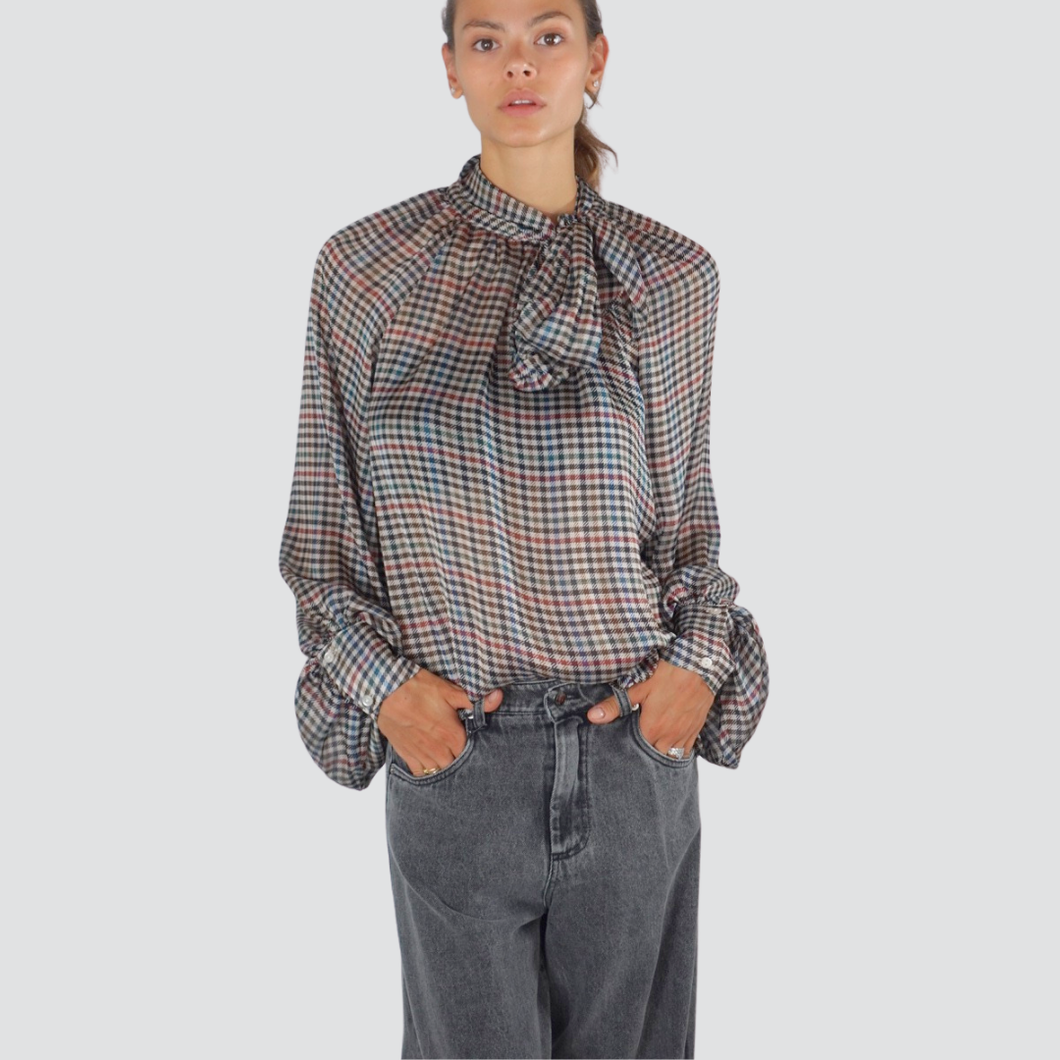 Tensione in camicia over quadri fiocco collo Art 26C575