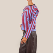 Carica l'immagine nel visualizzatore di Gallery, Haveone maglia spallina rigata bordeaux celeste 95% viscosa Art MXT-R197
