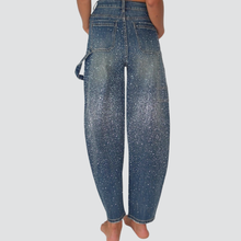 Carica l&#39;immagine nel visualizzatore di Gallery, Kontatto jeans blu barrel worker strass 100% cotone Art ZH104N
