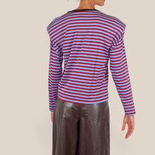 Carica l'immagine nel visualizzatore di Gallery, Haveone maglia spallina rigata bordeaux celeste 95% viscosa Art MXT-R197
