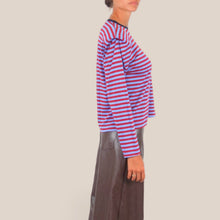 Carica l'immagine nel visualizzatore di Gallery, Haveone maglia spallina rigata bordeaux celeste 95% viscosa Art MXT-R197
