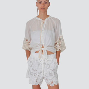 Tensione in short con ricami e coulisse 98% cotone Art S25PG20