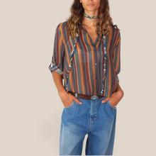 Carica l'immagine nel visualizzatore di Gallery, Haveone camicia over rigata con collana 85% lyocell Art CVS-R068
