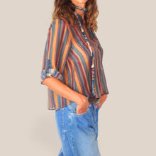 Carica l'immagine nel visualizzatore di Gallery, Haveone camicia over rigata con collana 85% lyocell Art CVS-R068

