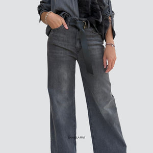 Tensione in jeans gamba ampia con cintura 98% cotone Art AT-JL0018