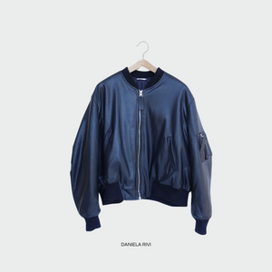 Bomber nero ecopelle over size