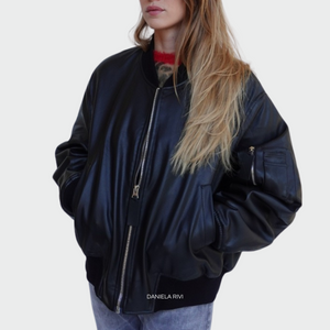 Bomber nero ecopelle over size