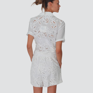 Tensione in short gessato con ricami elastico vita con coulisse 100% cotone Art S25PE56